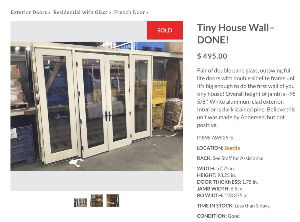 Double french doors with sidelites as sold by Second Use Building Materials.