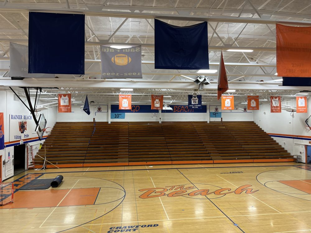 A view of Rainer Beach High School bleachers before removal