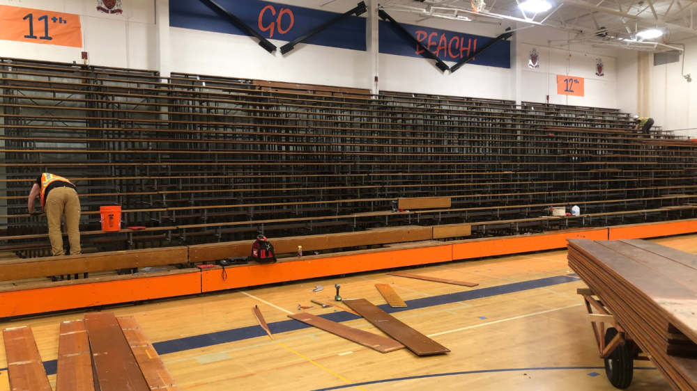 Rainer Beach High School bleachers with the wood tops removed